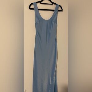 NWT Pretty Little Thing Maxi Blue Satin Scoop Back  Dress 8